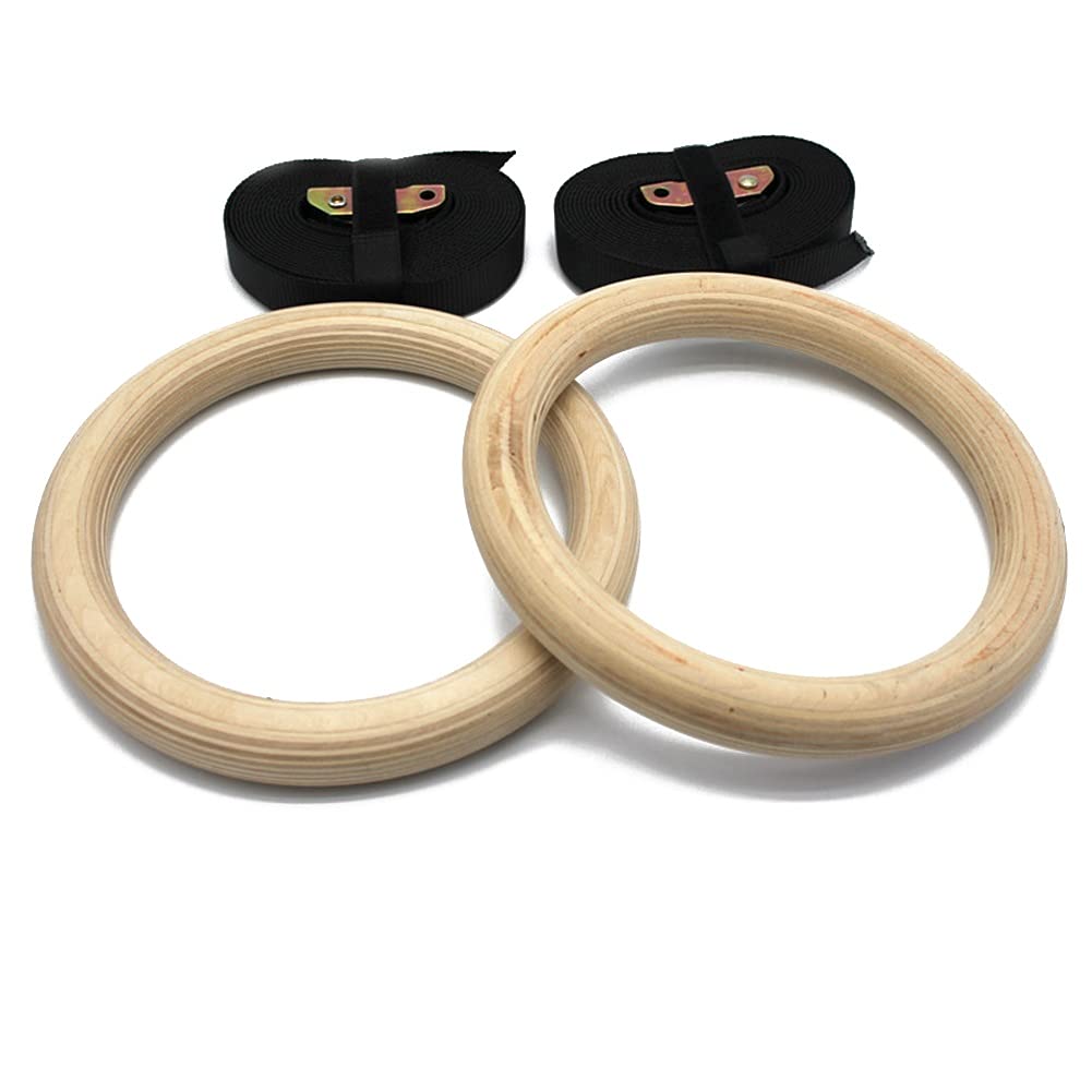 Gsjnhy Wooden Gymnastic Rings 28Mm Professional Gymnastic Rings With 4.5M Adjustable Buckles Straps Gym Rings Exercise Workout Cross Fitness Pull Up
