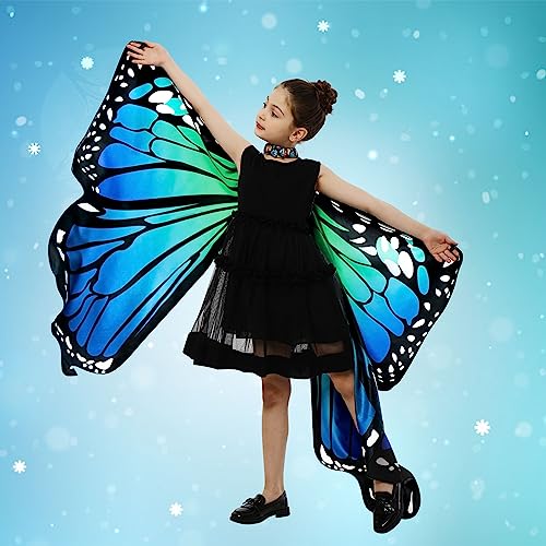 Tibeha Halloween Butterfly Costume for Girls - Double-Sided Printing Wings Kids Cape with Mask, Antenna Headband, Hair Clips