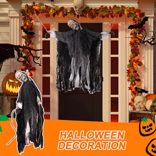 Squelette Halloween à détection sonore pour maison et extérieur