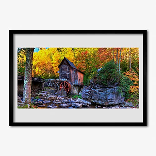 Cadre en MDF avec photo moulin à eau 70x50 cm finition premium