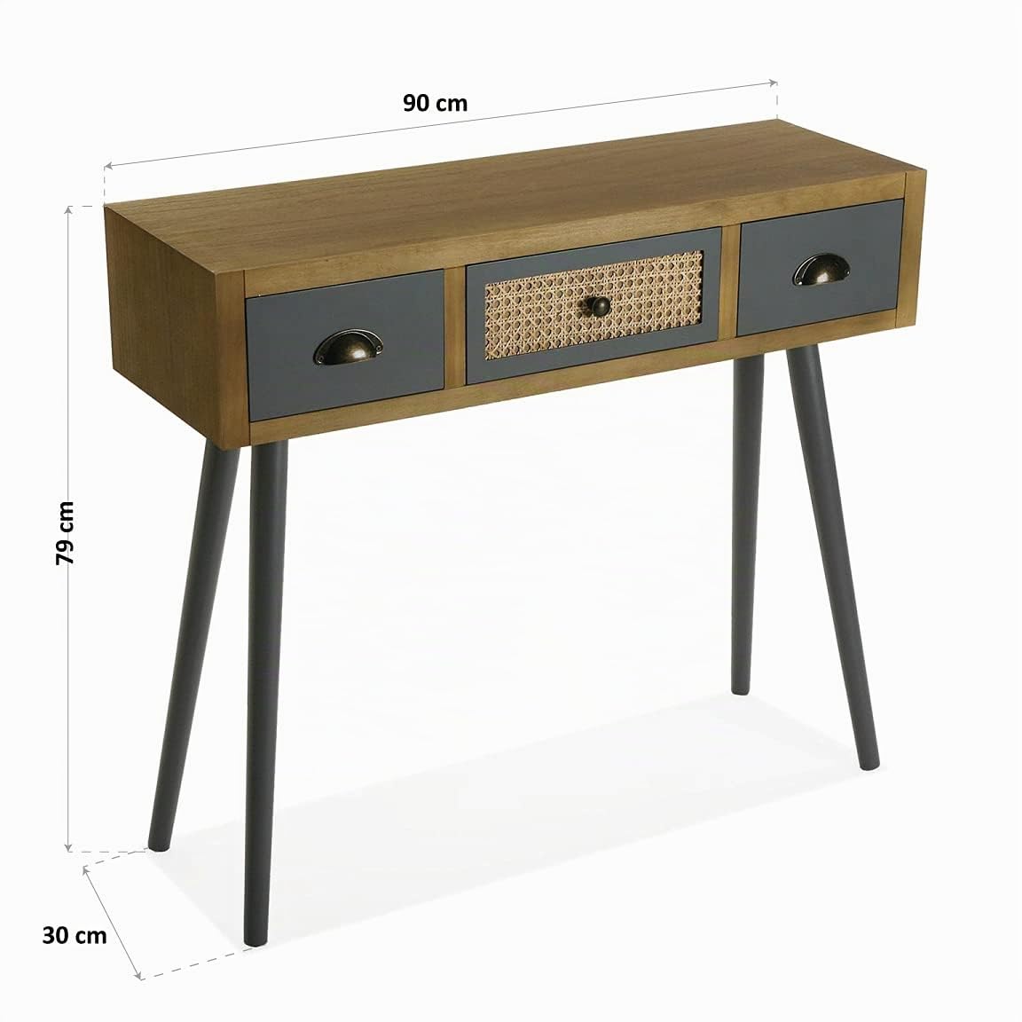 Versa Pandora Mueble Recibidor Estrecho para Entrada o Pasillo, Mesa Consola, con 3 cajones, Medidas (Al x L x An) 79 x 30 x 90 cm, Madera, Color Marrón