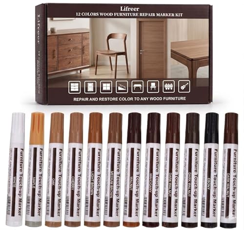 Lifreer 12 Colors Furniture Touch Up Markers, Wood Scratch Repair