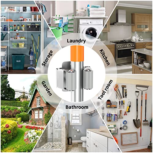 Reliahom 6 Pack Broom Holder Wall Mount Stainless Steel Mop Hanger Organization Heavy Duty Garage Storage System Garden Laundry Kitchen Tool Organizer General Purpose Storage Rack(Silver) #TOP5