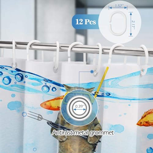 Image of Aimego Extra Long Shower Curtain - Funny Cat Sea Ocean Animal Tropical Fish Coral Seahorse Fabric Cloth Shower Curtain Set with 12 Hooks for Bathroom Decor Accessories Bathtub Curtain, 72 inchx84 inch