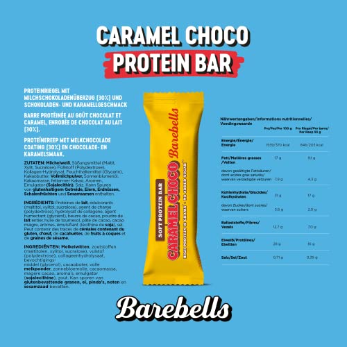 Barebells Eiwitrepen, heerlijke zachte eiwitrepen met chocolade, suikerarm, 16 gram eiwit, zonder palmolie, soft bar caramel chocolade, 12 x 55 g - Afbeelding 3