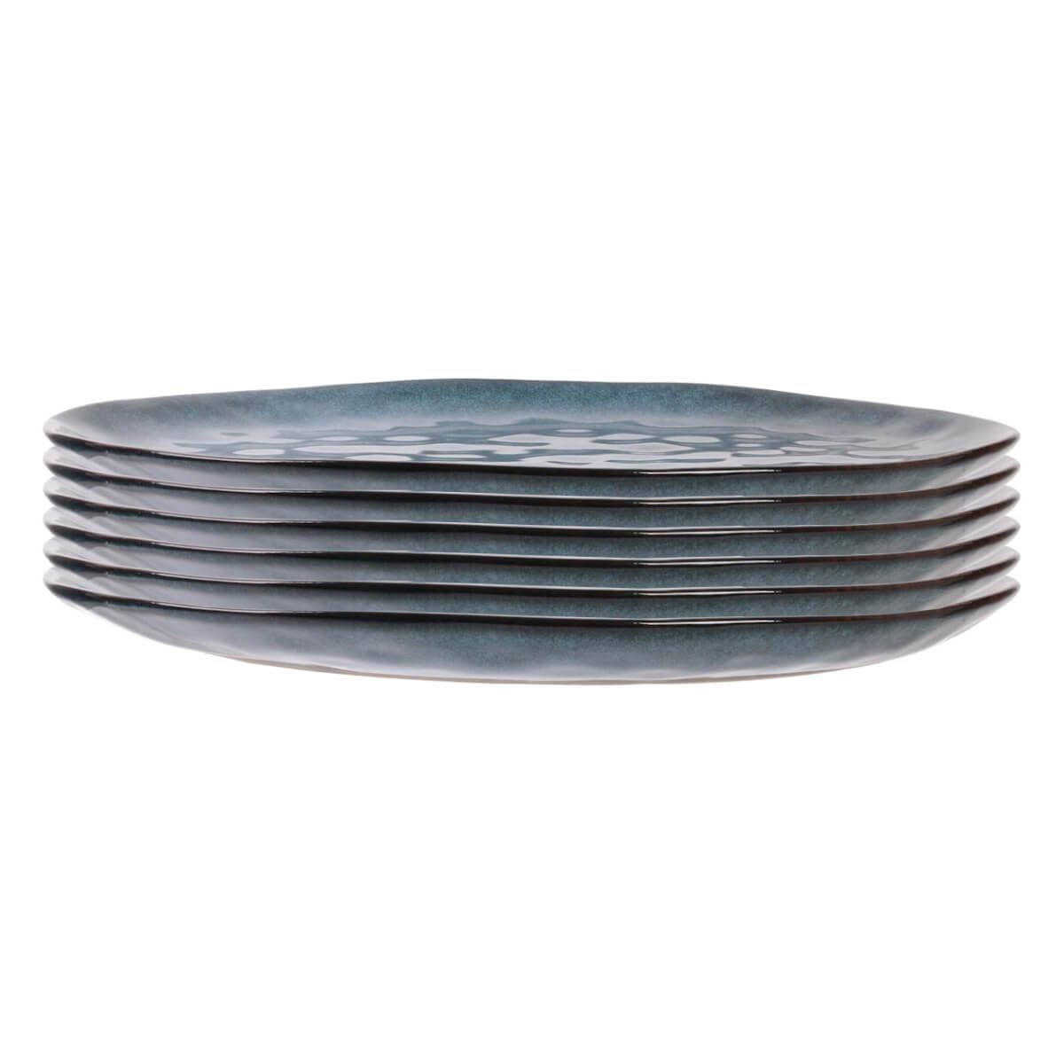 AltoBuy Set de 6 Assiettes Plates Galet en céramique au grés du Temps Bleu (27.5x23cm) - Galet