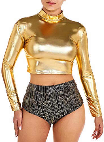 metallic mock neck top