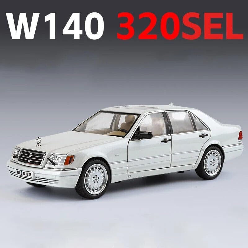 Image of DEOXY 1:24 Big Benz S-W140 320SEL Alloy Car Model Sound and Light Pull Back Toy Vehicle(Benz S-W140 White)