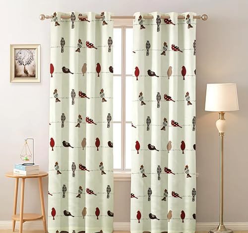 Image of Amazon Basics - Animal Print Light Filtering Curtains | 100% Cotton 150 TC | Set of 2 | 7 Feet | 115 x 210 cm | Cream | Eyelets & Tiebacks| Ideal for Bedroom and Living Room