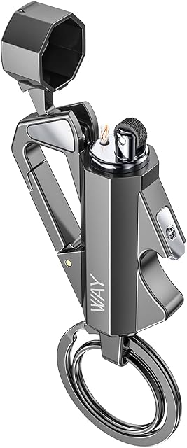 VVAY Outdoor Camping Survival Petrol Kerosene Flame Lighter with Chain Keyring Bottle Opener (Sold without Fluid)