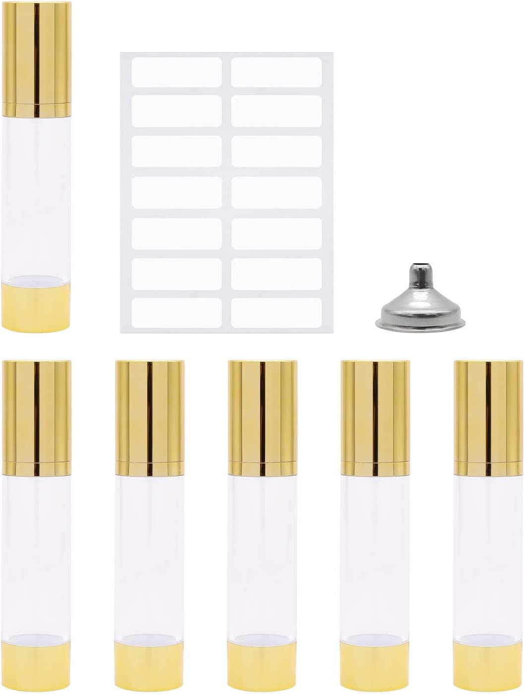 6Pcs 1.7oz/50ml Clear Airless Pump Bottles with Funnel and