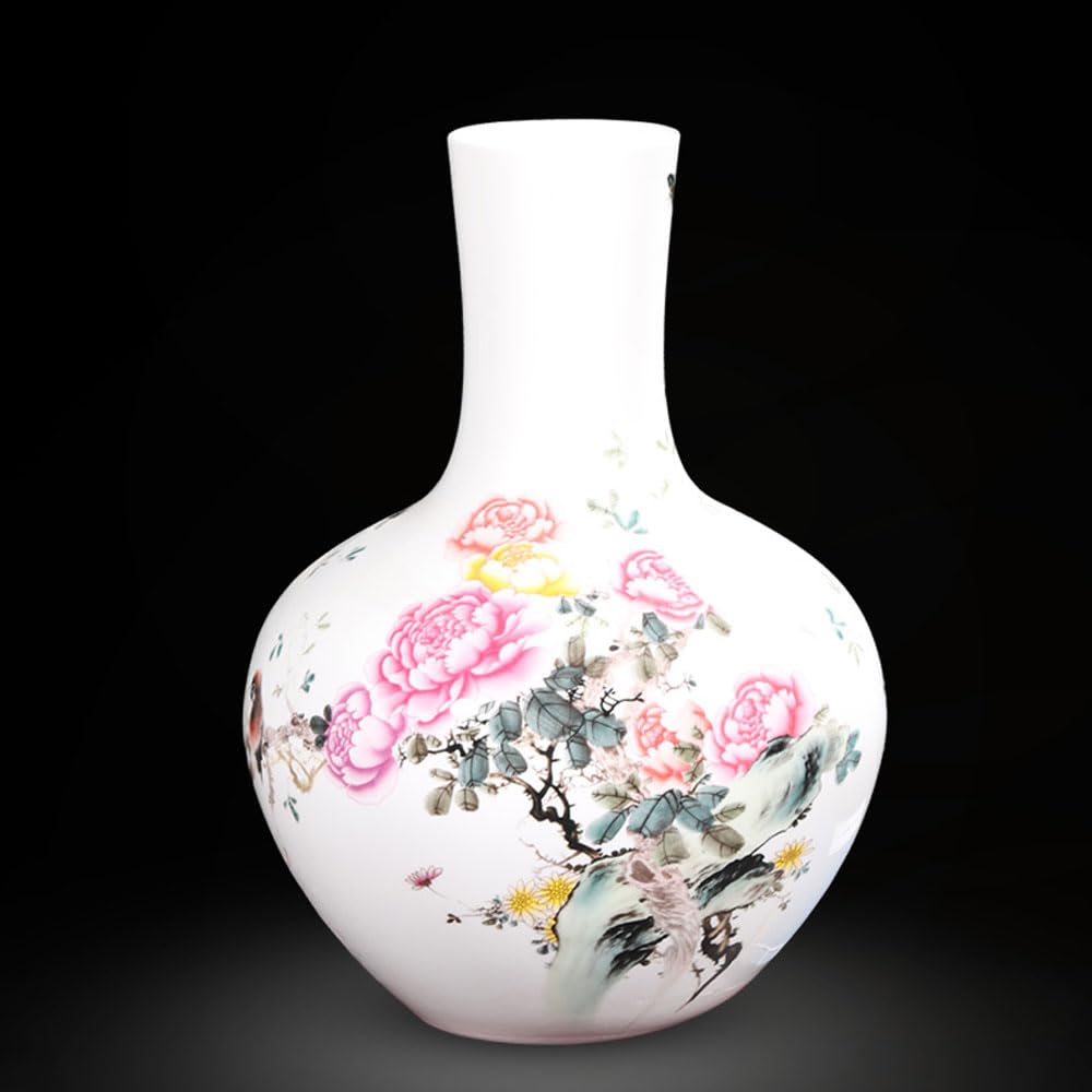 asdchZen Home Vase Jingdezhen Ceramic Vase Ornaments Indoor Flower Vases Lucky Bamboo Large Vase Ornaments Center Decoration Home Decoration Porcelain Decorative Vase,D