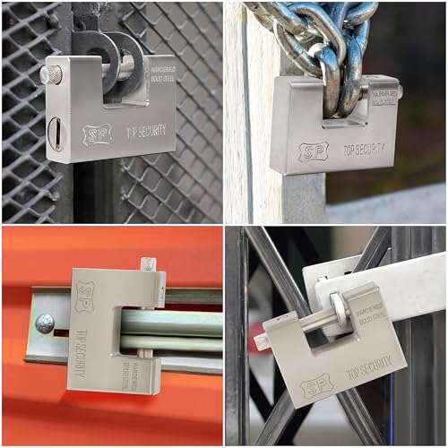 Image of ABOUT SPACE 95mm Heavy Duty Iron Padlock with 4 Keys - 1 kg Rust-Resistant Hardened Steel Security Padlock with Anti Drill & Pick Cylinder Security Shackle Chain Bar Lock for Containers,Warehouse