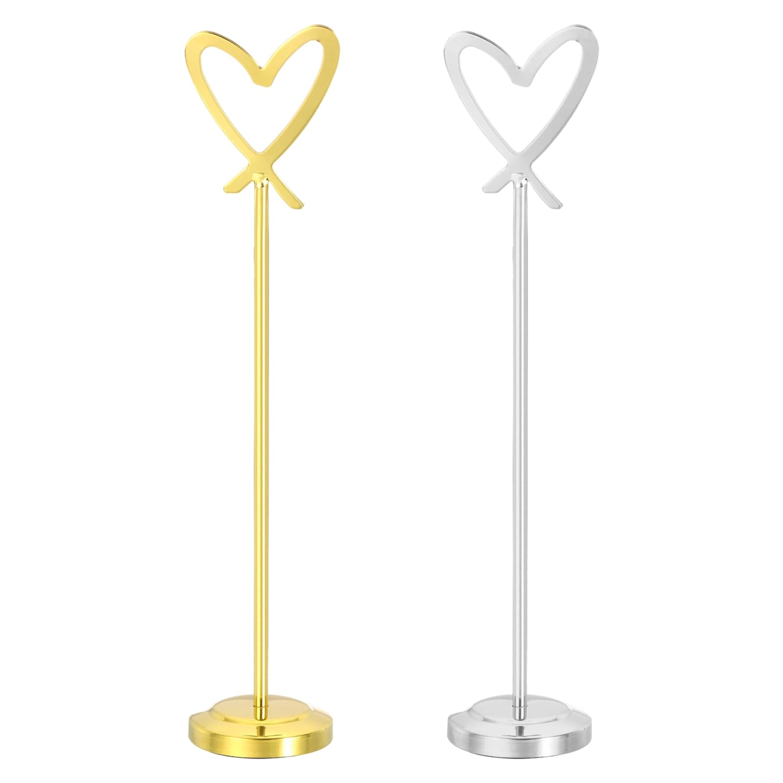 PATIKIL Stainless Steel Table Number Holder, 250 x 52 mm Mini Place Card Holders Heart-Shaped Table Sign Holders for Restaurant Hotel Cafe Wedding Party Office, Silver/Gold — image 1