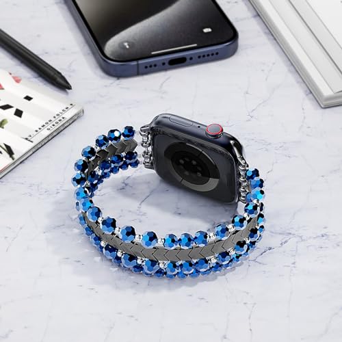 Image of MOFREE Beaded Bracelet Compatible for Apple Watch Band 38mm 40mm 41mm 42mm 44mm 45mm Women,Fashion Handmade Elastic Stretch Strap for iWatch Series SE 8 7 6 5 4 3 2 1