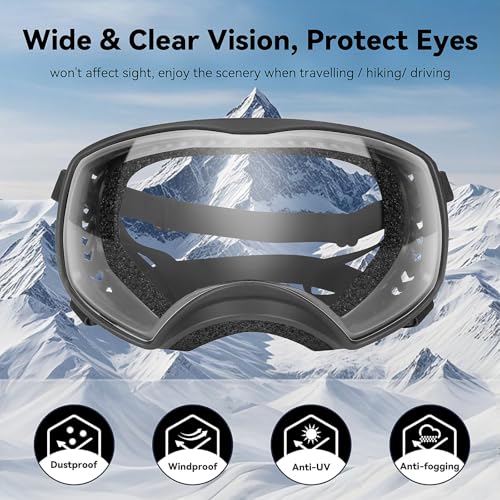 NAMSAN Hundebrille mit Weit Sichtfeld, UV-Schutz Große Hunde Sonnenbrille, Augen Schützen Klare Hund Schutzbrille mit Verstellbare Band und Schwammnasenpads