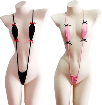 Set of 2 Women Sling Shots Bikini V-Neck Extreme Micro Monokini Swimsuit One Piece Swimwear Lingerie