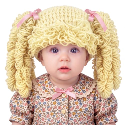 Halloween Cabbage Costume Yarn Wig, Beige 5, Curly Spiral Pigtails