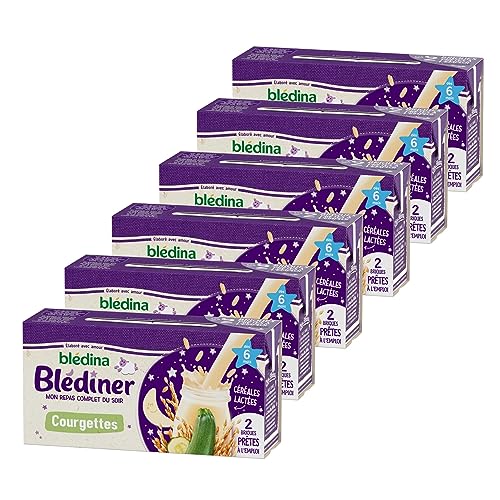 Blédina - Blédîner - Briques pour le Dîner de Bébé - Céréales Lactées Courgettes - dès 6 Mois - 12 briques de 250ml