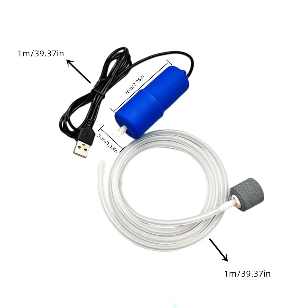 FISH PLANET 2PCS Aquarium USB Air Pump Portable Mini USB Aquarium Fish Tank Oxygen Air Pump Mute Energy Saving Fish Tank Air Pumps Green,One Size (Blue * 2)