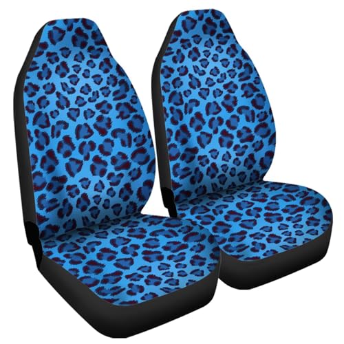 Image of Blue Cheetah Print Car Front Seat Cover Sets 2 Pack, Thin Car Universal Accessories Interior Decor for Men