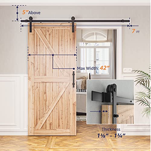 Image of SMARTSTANDARD 7ft Sliding Barn Door Hardware kit, Fit 42 inch Wide Door Panel