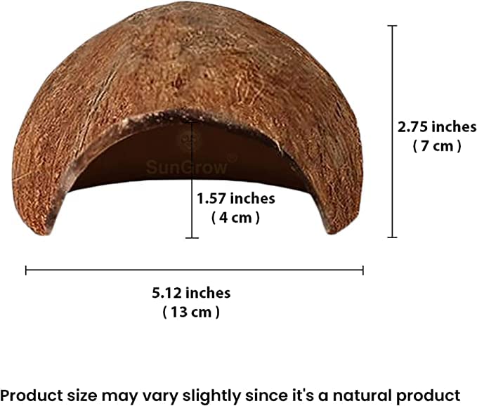 Image of SunGrow Crested Gecko Coconut Huts, 5x3 Inches Reptile Climbing Hide, Leopard Gecko Tank Cage Habitat Accessories, Smooth-Edged Coconut Shell for Exercise, Crawling, Perching and Basking Spot