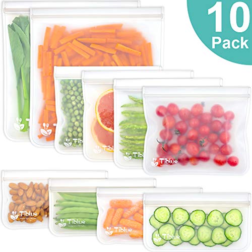 Reusable Storage Bags - 10 Pack BPA Silicone Plastic FREE Freezer Bags
