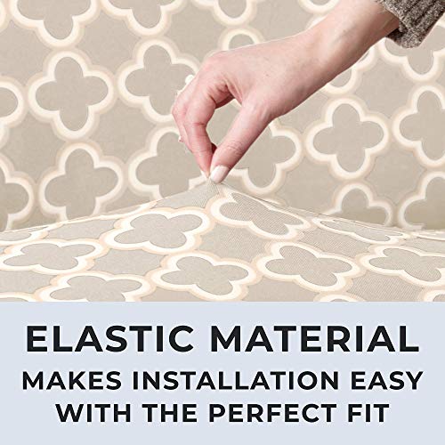 Great Bay Home Printed Twill Sofa Slipcover. One Piece Stretch Couch Cover. Strapless Sofa Cover For Living Room. Fallon Collection Slipcover. (Sofa, Beige) #TOP4