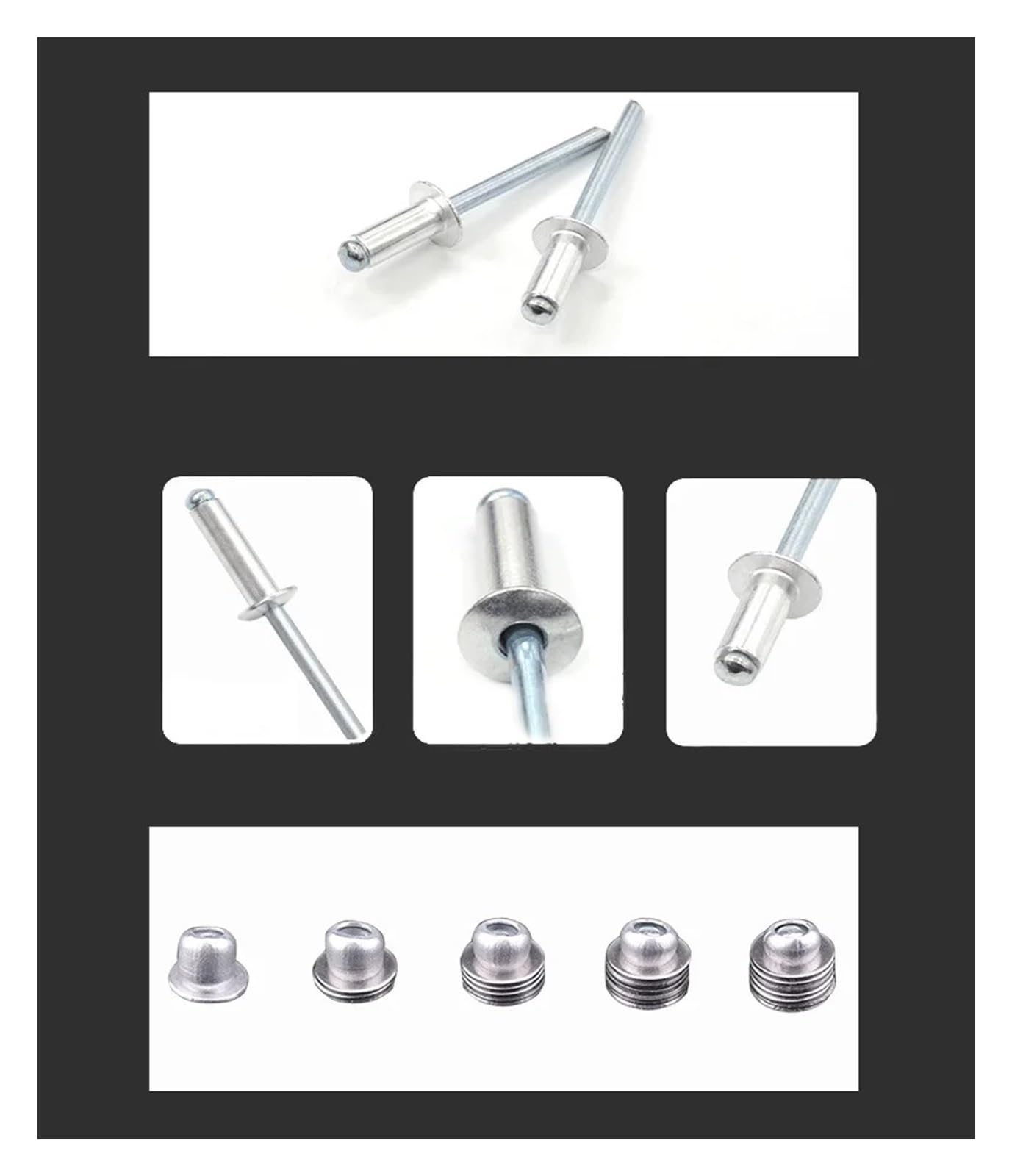 Blindnieten, 50 Stück Aluminium-Stahl-Blindnieten, Kuppelkopf, Aluminium, 2,4–6,4 Mm Blindnieten