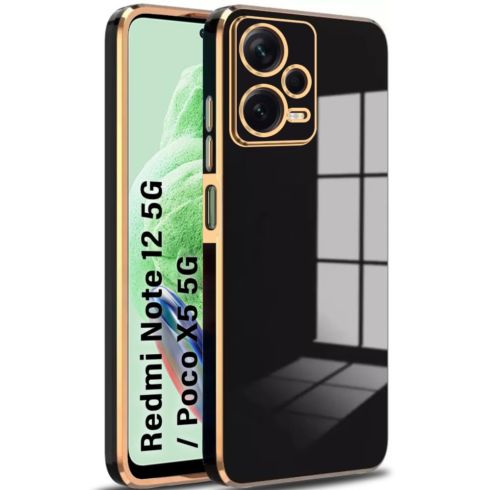 TheGiftKart Luxurious Golden-Plated Back Cover Case for Mi Poco X5 5G / Redmi Note 12 5G | Raised Lips for Camera & Screen Protection | Shockproof Design | Stylish Back Cover for Poco X5 (TPU, Black) (B0CSXJSMQW) Amazon Price History, Amazon Price Tracker