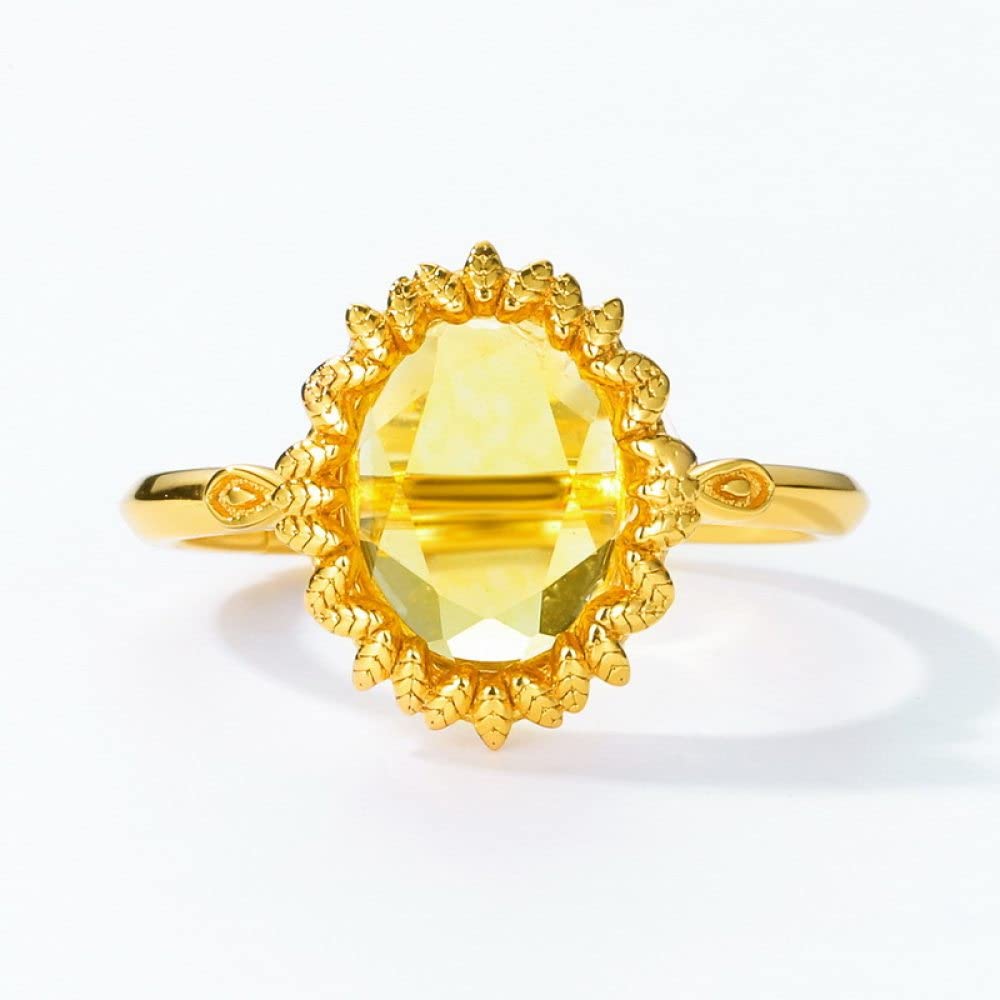 Anello In Argento Sterling 925,Anelli Sfaccettati Regolabili Per Donna Rotondo Sintetico Giallo Cristallo 925 Corona Di Foglie In Argento Placcato Oro Retrò 7 Chakra Anelli Di Promessa Per Ragazze