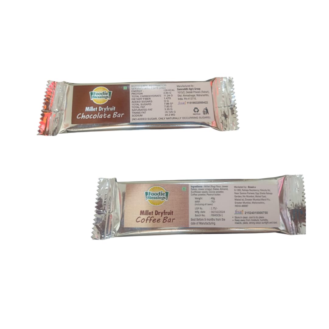Foodie Blessings Assorted Health Bars (Pack Of 6) Chocolate Bar 40Gms 3 Units,Coffee Bar 40Gms 3 Units No Added Sugar & Jaggery-image-25