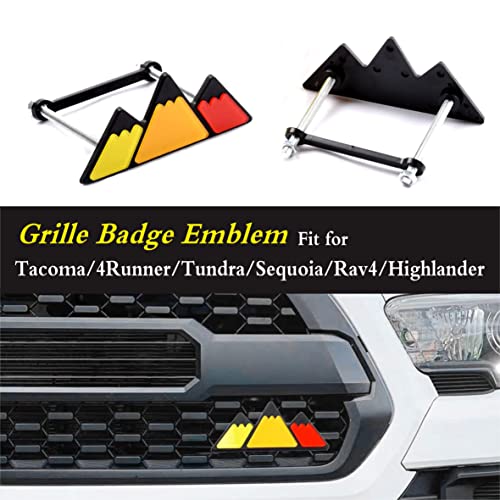 Image of Tri-Color Grille Badge Emblem Decoration Accessories Car Truck Label Compatible for Tacoma 4Runner Tundra Sequoia Rav4 Highlander (Mountain Yellow /Orange /Red)