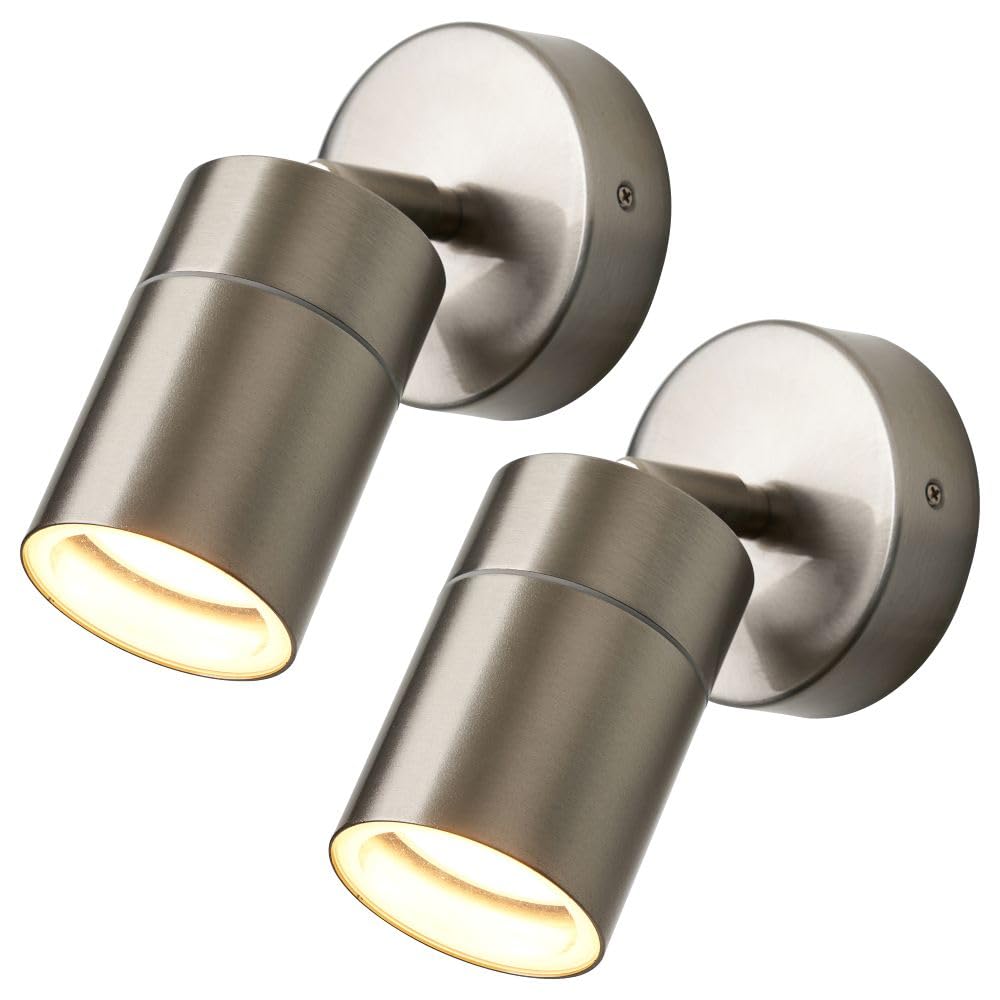 LITECRAFT Kenn Outdoor Wall Ceiling Adjustable Spotlight - (Stainless Steel, Pack of 2)