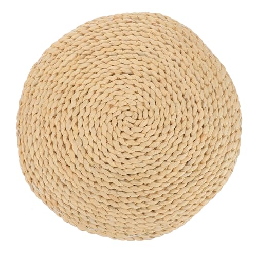 TEHAUX Cojín Asiento Cómodo y Práctico Redondo de Ratán para Meditación y Yoga Relleno de Seda, Diseño Natural y Estilo Rústico para Suelo y Comedor