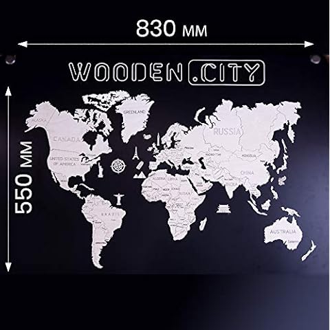 WOODEN.CITY WM502 World Map L 3D Wood Functional Building Kits, White, 83 x 55 cm Cover