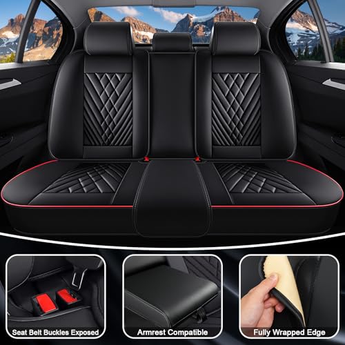 Image of GMC Seat Covers Custom Fit for GMC 2000-2026, Waterproof Nappa Leather Car Seat Cover, Comfortable and Anti-Slip Full Set Car Seat Covers(5 Seats /Black Red)