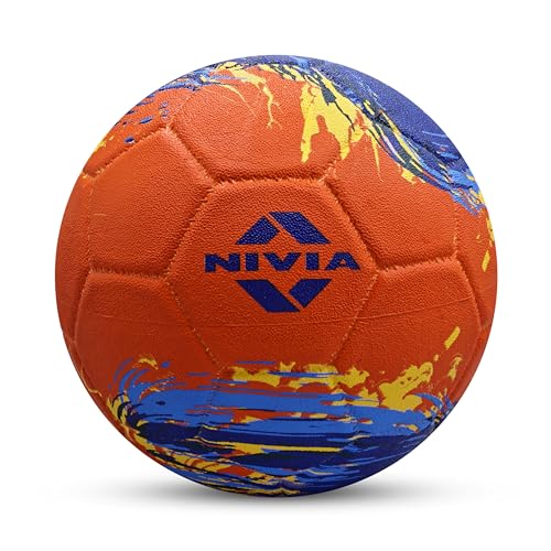 Image of Nivia Super Storm Football for Men, Training Ball, Durable Rubber Cover Molded, Butyl Threadwounded Bladder, to Play On Hard Ground and Artificial Turf (Orange, 3)