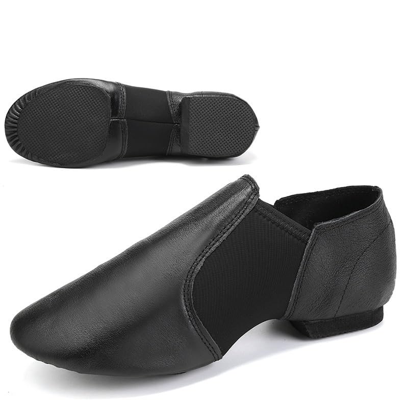 Chaussures De Danse Jazz Femme – Cuir Véritable, Semelle Antidérapante – Noir/Tan – NEUF