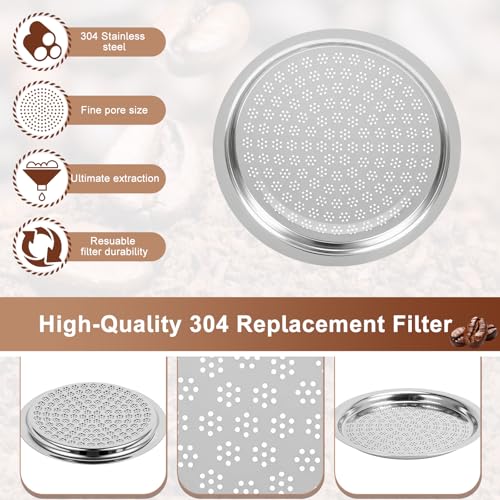 Image of Moka Pot Replacement Parts, KPS-SR Moka Express 9 Cup Upgraded Replacement Filter and 2 Silicone Gaskets for Moka Pots, Compatible with KPS7-9, KPS61-9