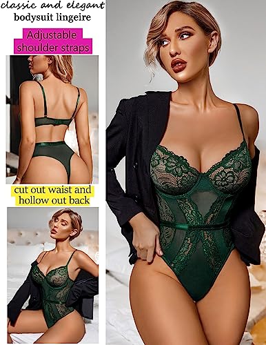 Avidlove V-Neck See Through Lingerie Floral Lace Babydoll Lingerie for Women One Piece Bodysuit