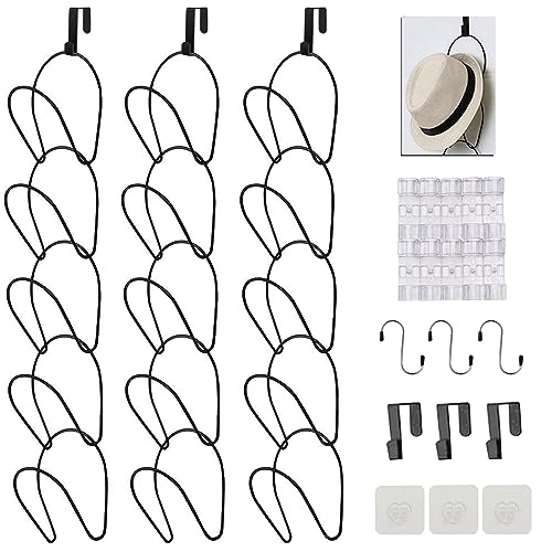 LINFIDITE Hat Rack Hanger Holder Organiser Closet Hanging Baseball Cap Display Storage Rack for Scarves Handbags Over Door Wall Mounted w Hanging Hook,15 Pcs Black,Ring-Shaped