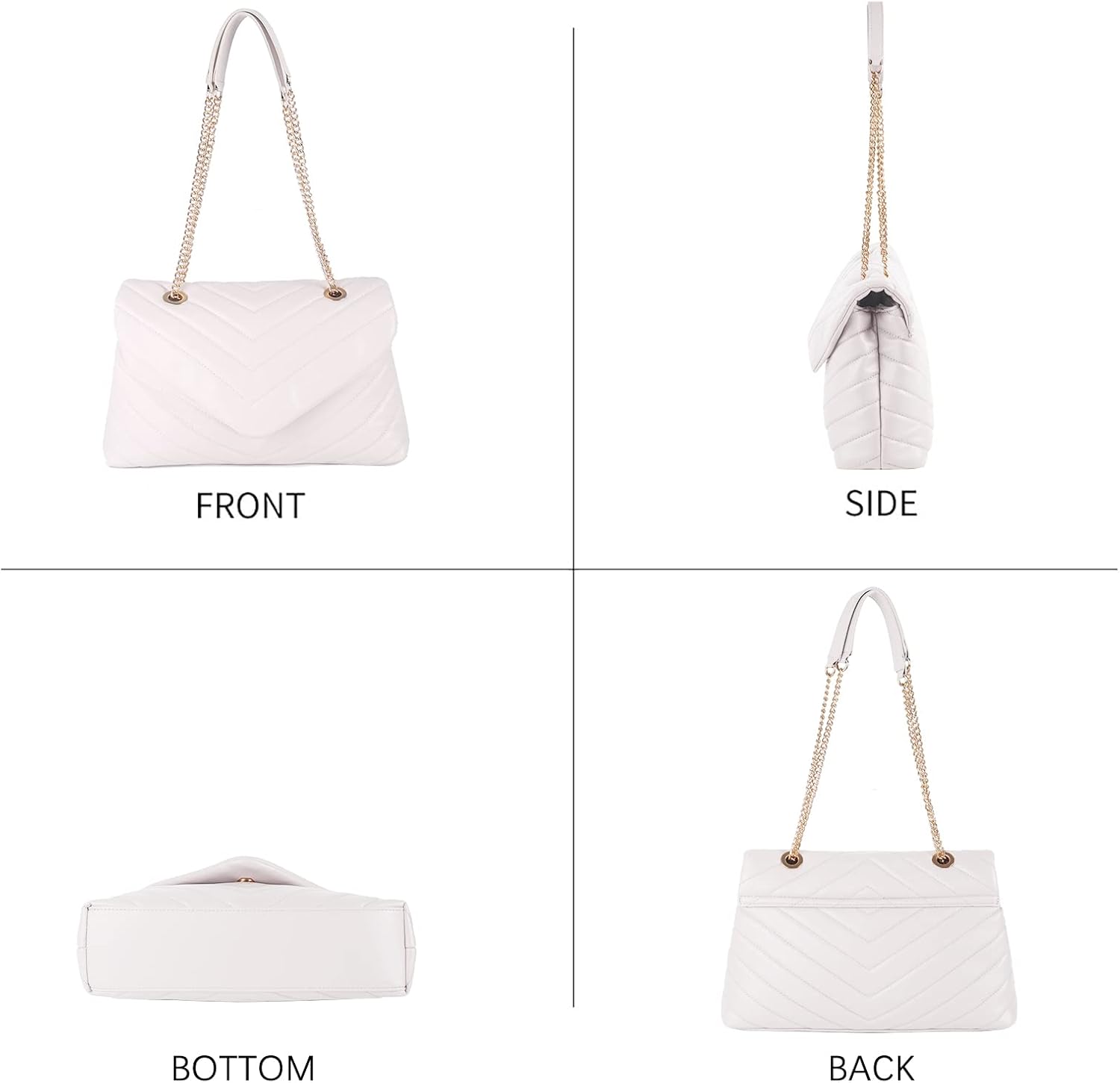 Quilted Crossbody Bag for Women, Soft Vegan Chevron Purses, Trendy Shoulder Handbags with Flap (Beige) - Image 3