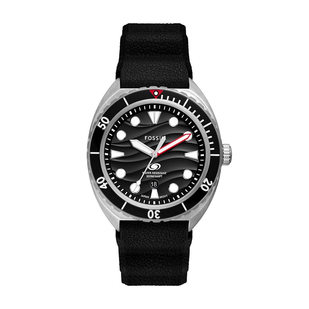 Fossil Breaker Watch for Men, Quartz Three Hand Date Movement with Stainless Steel or Silicon Strap