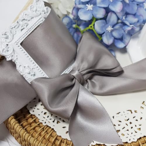 Image of Double Face Silver Satin Ribbon 1-1 /2 inch X 50 Yards Polyester Silver Ribbon for Gift Wrapping Very Suitable for Weddings Party Invitation Decorations and More
