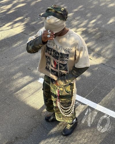 Streetwear Graphic Fake Two-Piece Distressed Shirts Letter Long Sleeve Grunge Tee Clothes3