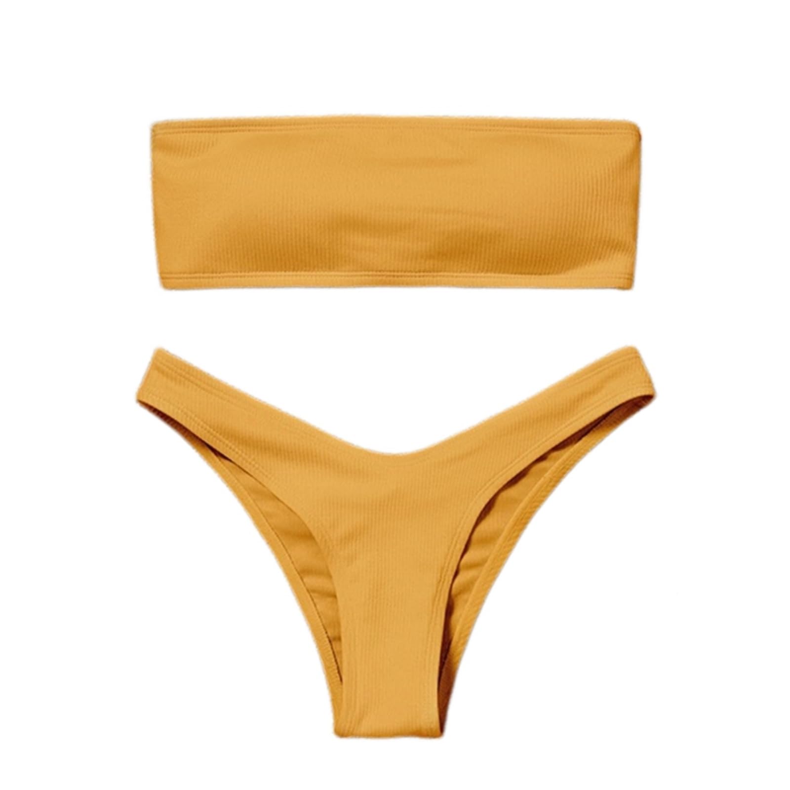 Bikini Donna Donne Textured Bandeau Set Alta Taglio Due Pezzi Costume da Bagno Abbigliamento Spiaggia-Pink-s