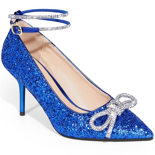Perphy Rhinestone Bow Glitter Pointed Toe Stiletto Heel Pumps for Women2