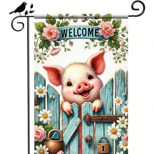 BlissYard Welcome Spring Summer Garden Flag 12 x 18 inch Double Sided Cute Pig Small Yard Flag Seasonal Outdoor Decoration Yard Hello Spring Summer Farmhouse Holiday Garden Flags